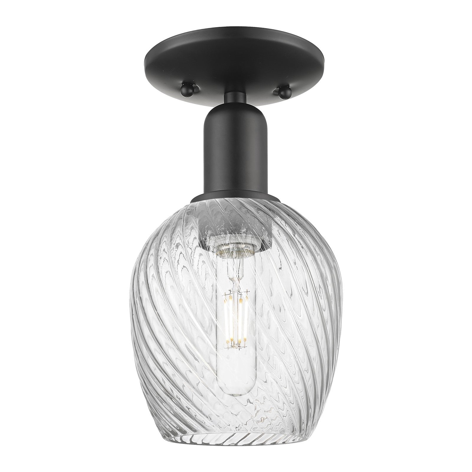 Innovations Salina 6in 1-Light Semi-Flush Mount | Industrial Matte Black Steel and Clear Spiral Fluted Glass | Entryway & Hallway | Model 716-1C-BK-G292