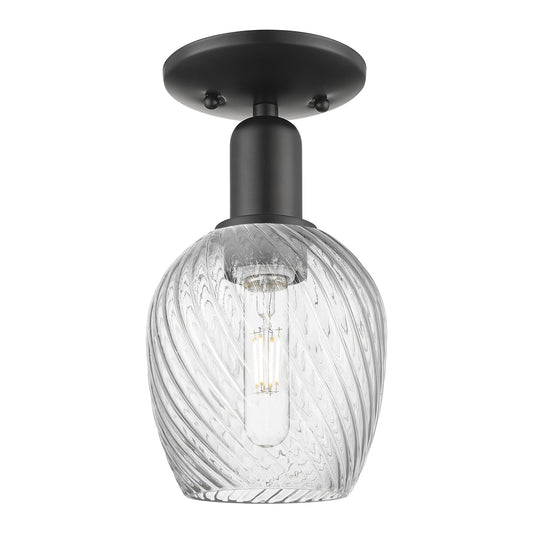 Innovations Salina 6in 1-Light Semi-Flush Mount | Industrial Matte Black Steel and Clear Spiral Fluted Glass | Entryway & Hallway | Model 716-1C-BK-G292