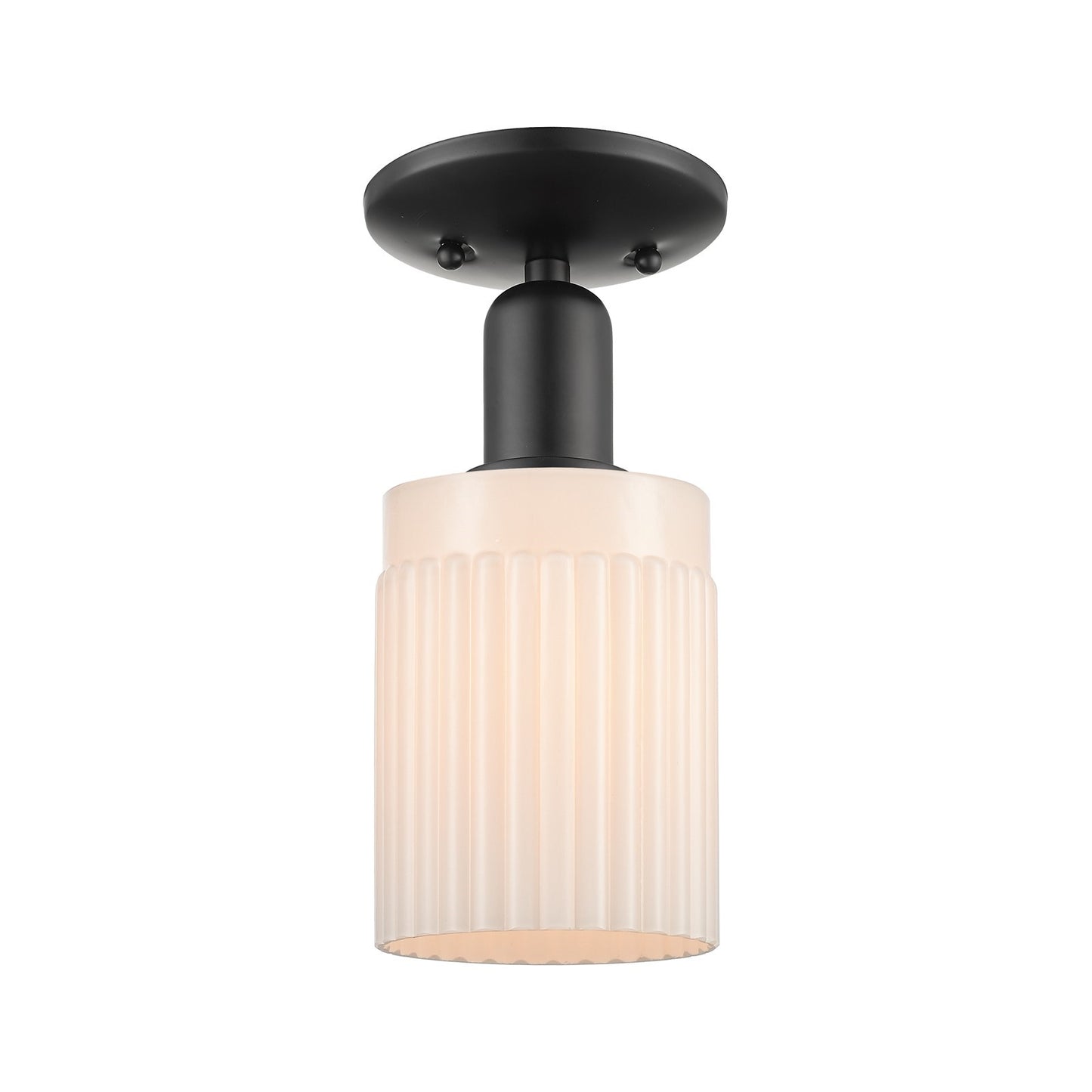 Innovations Hadley 4.5in 1-Light Semi-Flush Mount | Industrial Matte Black Steel and Matte White Ribbed Glass | Entryway & Hallway | Model 716-1C-BK-G341