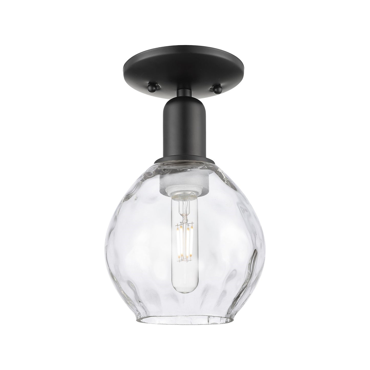 Innovations Waverly 6in 1-Light Semi-Flush Mount | Industrial Matte Black Steel and Clear Glass | Hallway & Entryway | 6 x 6 x 10 in | Model 716-1C-BK-G362