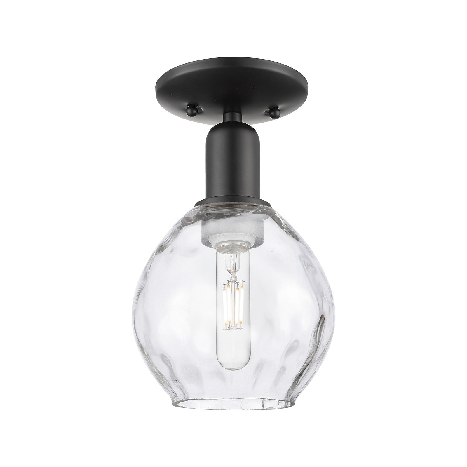 Innovations Waverly 6in 1-Light Semi-Flush Mount | Industrial Matte Black Steel and Clear Glass | Hallway & Entryway | 6 x 6 x 10 in | Model 716-1C-BK-G362