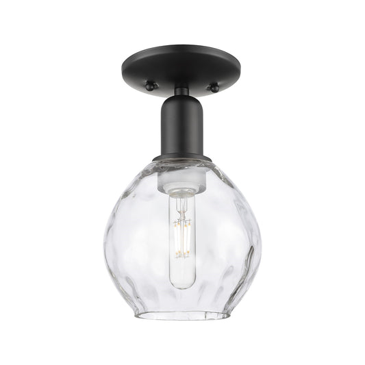 Innovations Waverly 6in 1-Light Semi-Flush Mount | Industrial Matte Black Steel and Clear Glass | Hallway & Entryway | 6 x 6 x 10 in | Model 716-1C-BK-G362