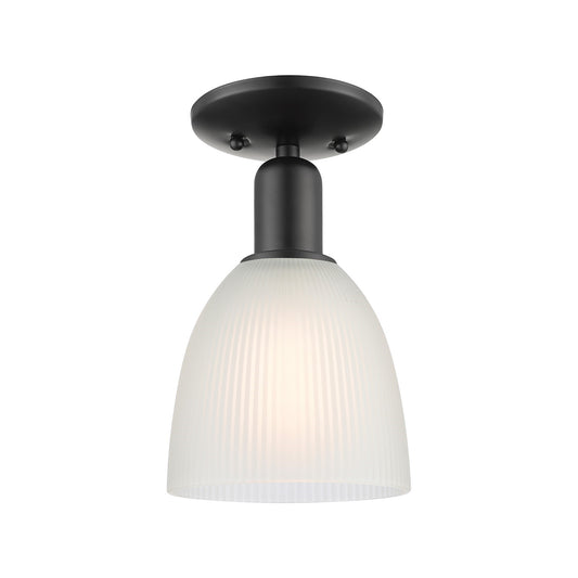 Innovations Castile 6in 1-Light Semi-Flush Mount | Industrial Matte Black Steel and White Glass | Entryway & Hallway | 6 x 6 x 10.5 | Model 716-1C-BK-G381