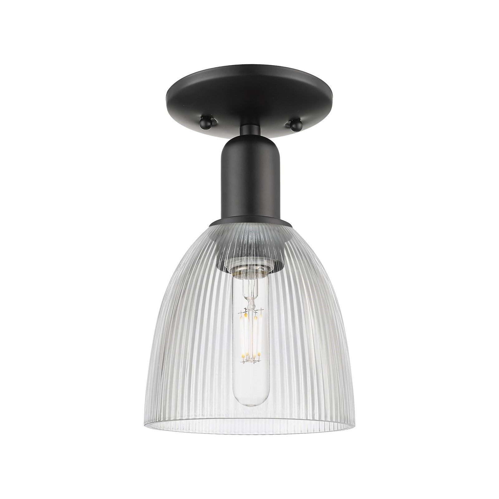 Innovations Castile 6in 1-Light Semi-Flush Mount | Industrial Matte Black Steel and Clear Glass | Hallway & Entryway | 6 x 6 x 10.5 | Model 716-1C-BK-G382