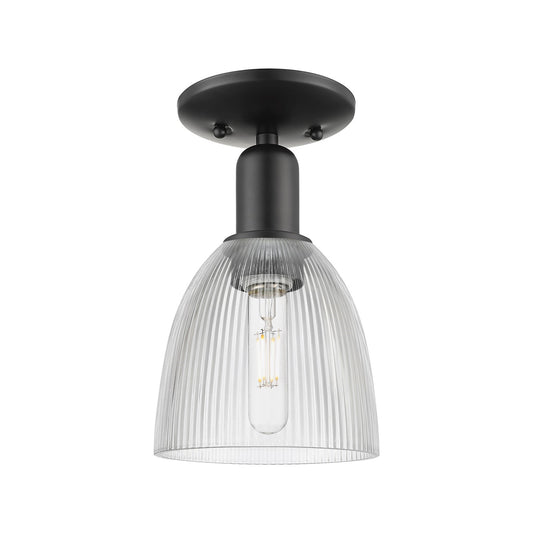 Innovations Castile 6in 1-Light Semi-Flush Mount | Industrial Matte Black Steel and Clear Glass | Hallway & Entryway | 6 x 6 x 10.5 | Model 716-1C-BK-G382