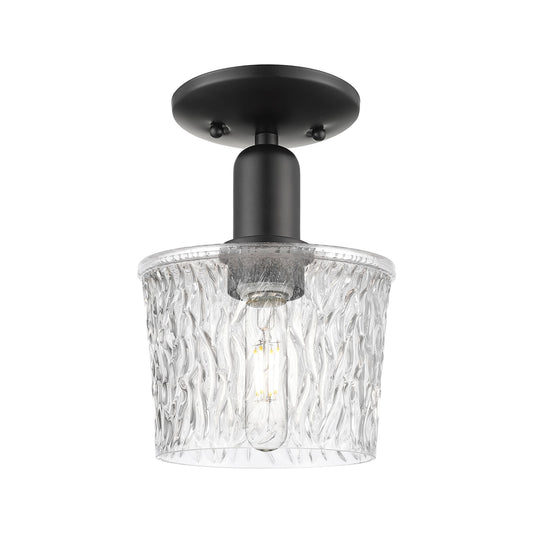 Innovations Niagara 1-Light 6.5in Semi-Flush Mount | Industrial Matte Black Steel and Clear Textured Glass | Damp-Rated Hallway & | Model 716-1C-BK-G402