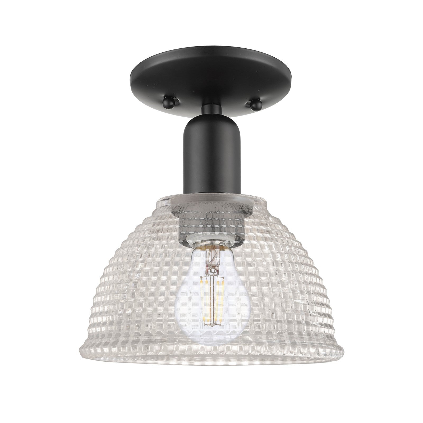 Innovations Arietta 8in 1-Light Semi-Flush Mount | Industrial Matte Black Steel and Clear Glass | Hallway & Entryway | 8 x 8 x 9.5 | Model 716-1C-BK-G422