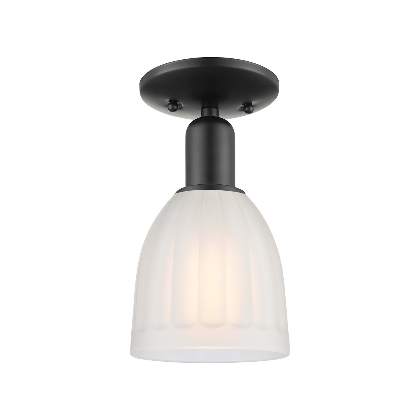 Innovations Brookfield 6in 1-Light Semi-Flush Mount | Industrial Matte Black Steel and White Frosted Ribbed Glass | Entryway & | Model 716-1C-BK-G441