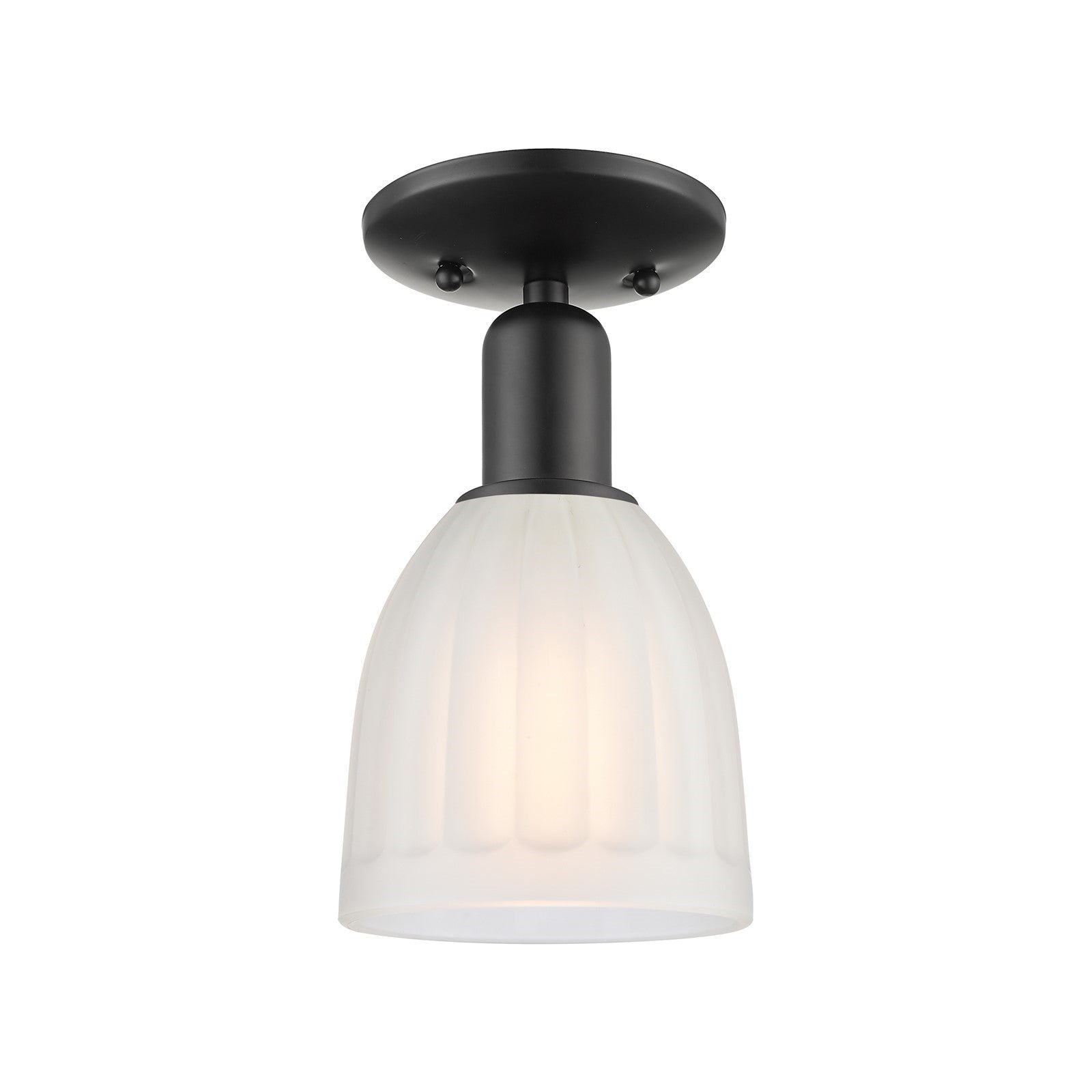 Innovations Brookfield 6in 1-Light Semi-Flush Mount | Industrial Matte Black Steel and White Frosted Ribbed Glass | Entryway & | Model 716-1C-BK-G441