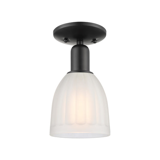 Innovations Brookfield 6in 1-Light Semi-Flush Mount | Industrial Matte Black Steel and White Frosted Ribbed Glass | Entryway & | Model 716-1C-BK-G441