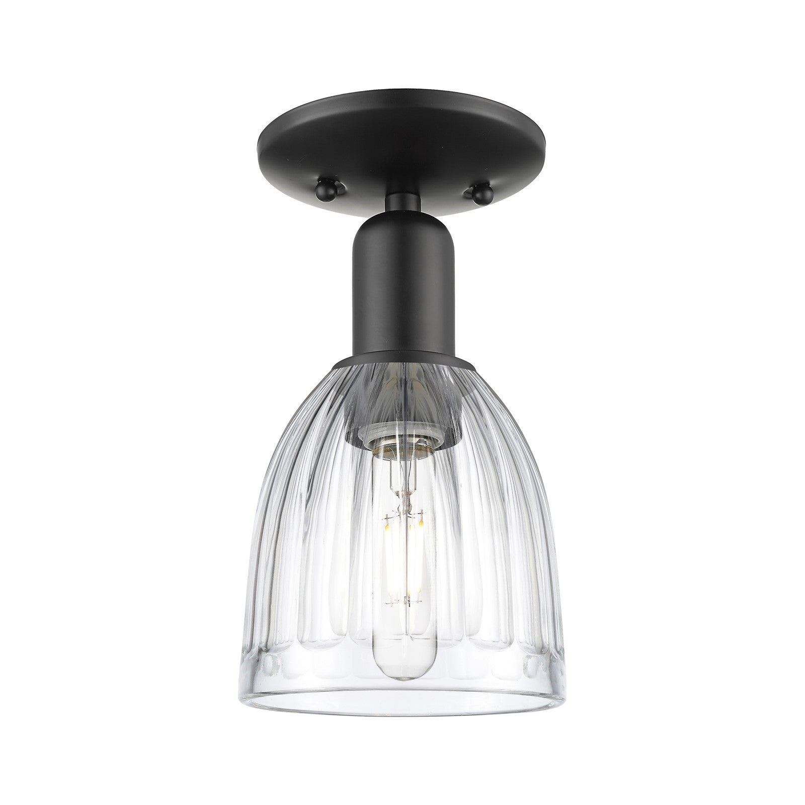 Innovations Brookfield 6in 1-Light Semi-Flush Mount | Industrial Matte Black Steel and Clear Ribbed Glass | Entryway & Hallway | Model 716-1C-BK-G442