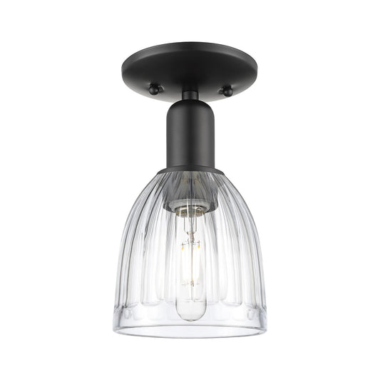 Innovations Brookfield 6in 1-Light Semi-Flush Mount | Industrial Matte Black Steel and Clear Ribbed Glass | Entryway & Hallway | Model 716-1C-BK-G442