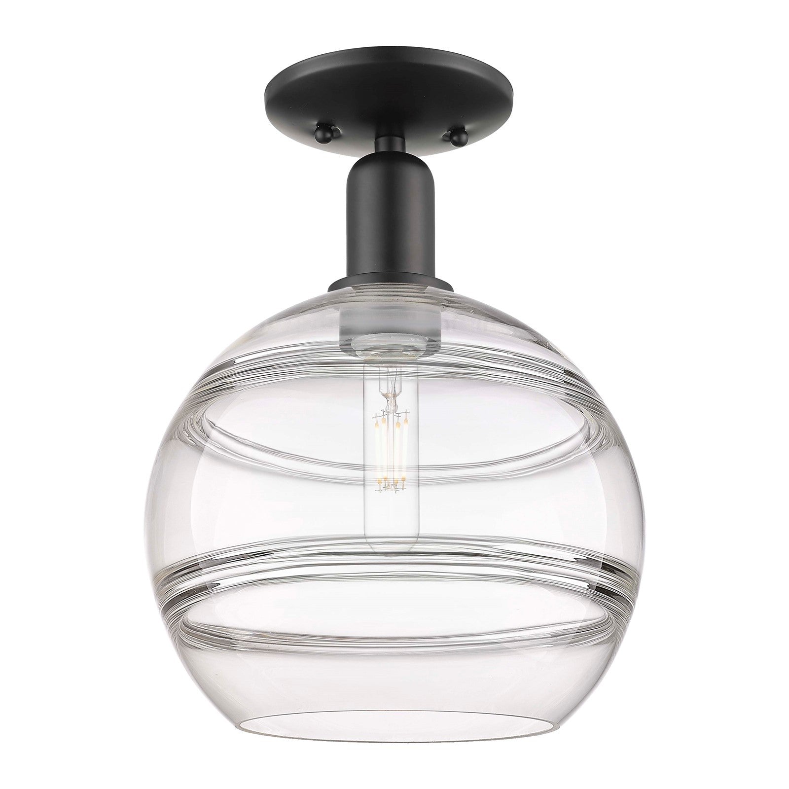 Innovations Rochester 10in 1-Light Semi-Flush Mount | Industrial Matte Black Steel and Clear Glass | Kitchen & Hallway | 10 x | Model 716-1C-BK-G556-10CL