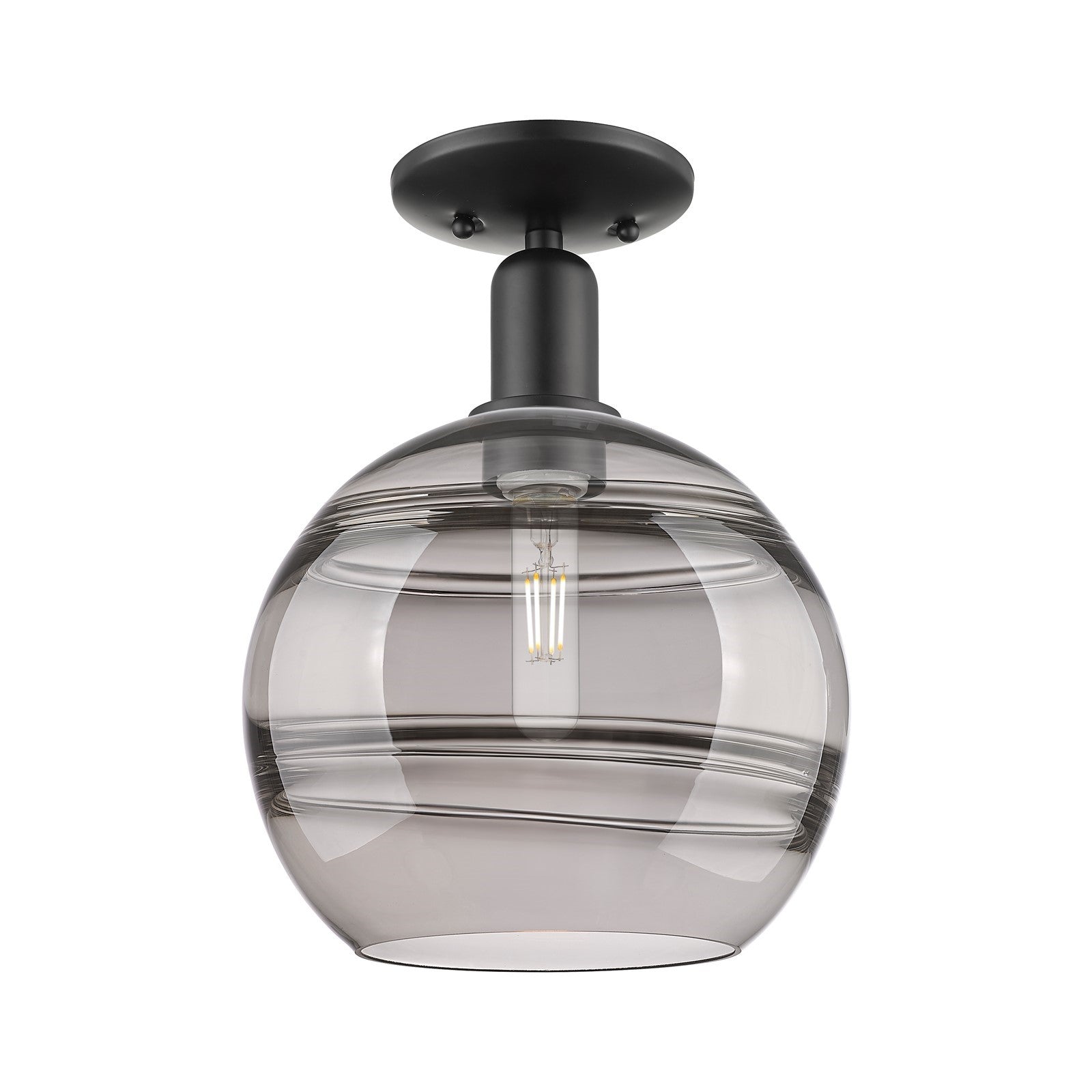Innovations Rochester 10in 1-Light Semi-Flush Mount | Industrial Matte Black Steel and Light Smoke Glass | Entryway & Hallway | Model 716-1C-BK-G556-10SM