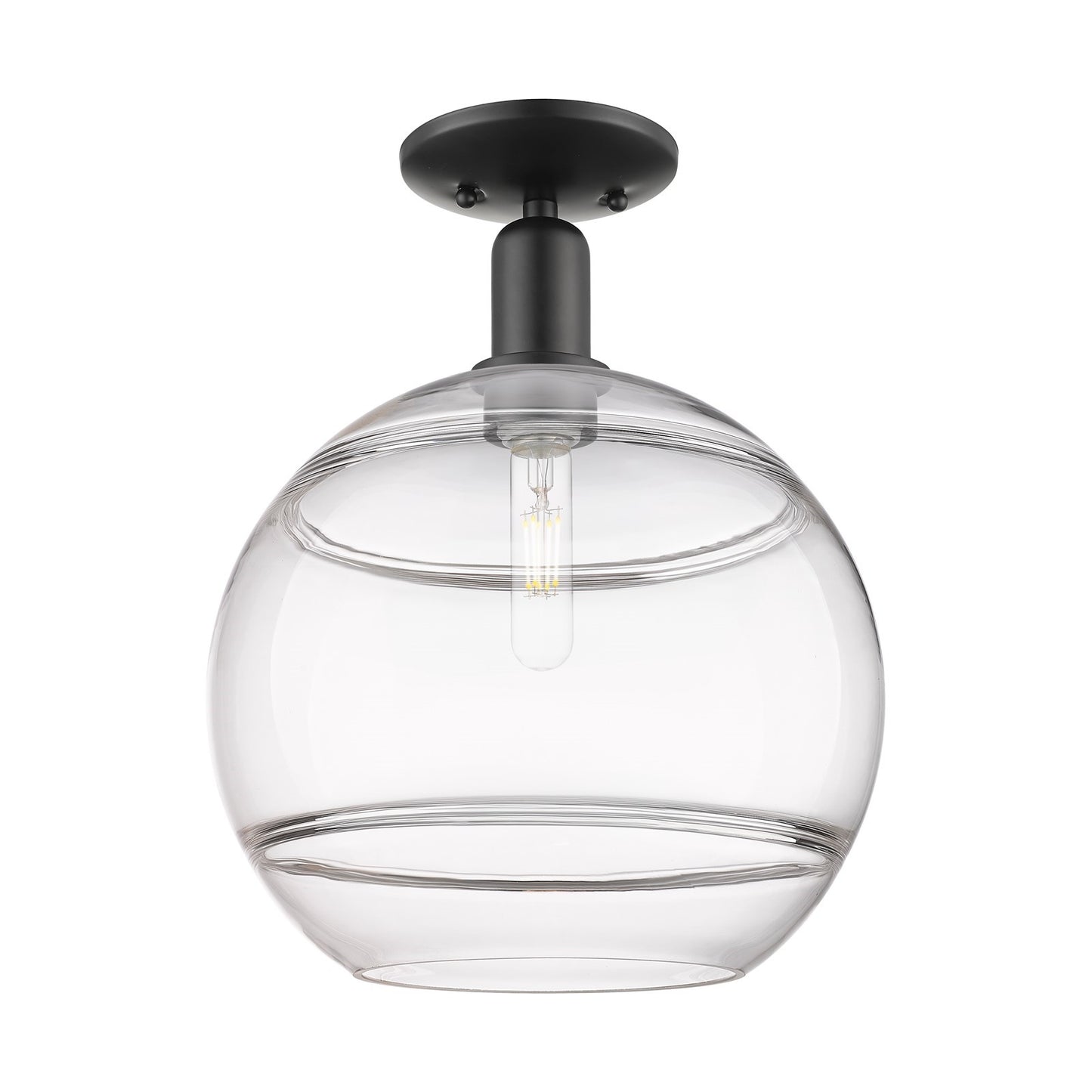 Innovations Rochester 12in 1-Light Semi-Flush Mount | Industrial Matte Black Steel and Clear Glass | Hallway & Entryway | 12 x | Model 716-1C-BK-G556-12CL