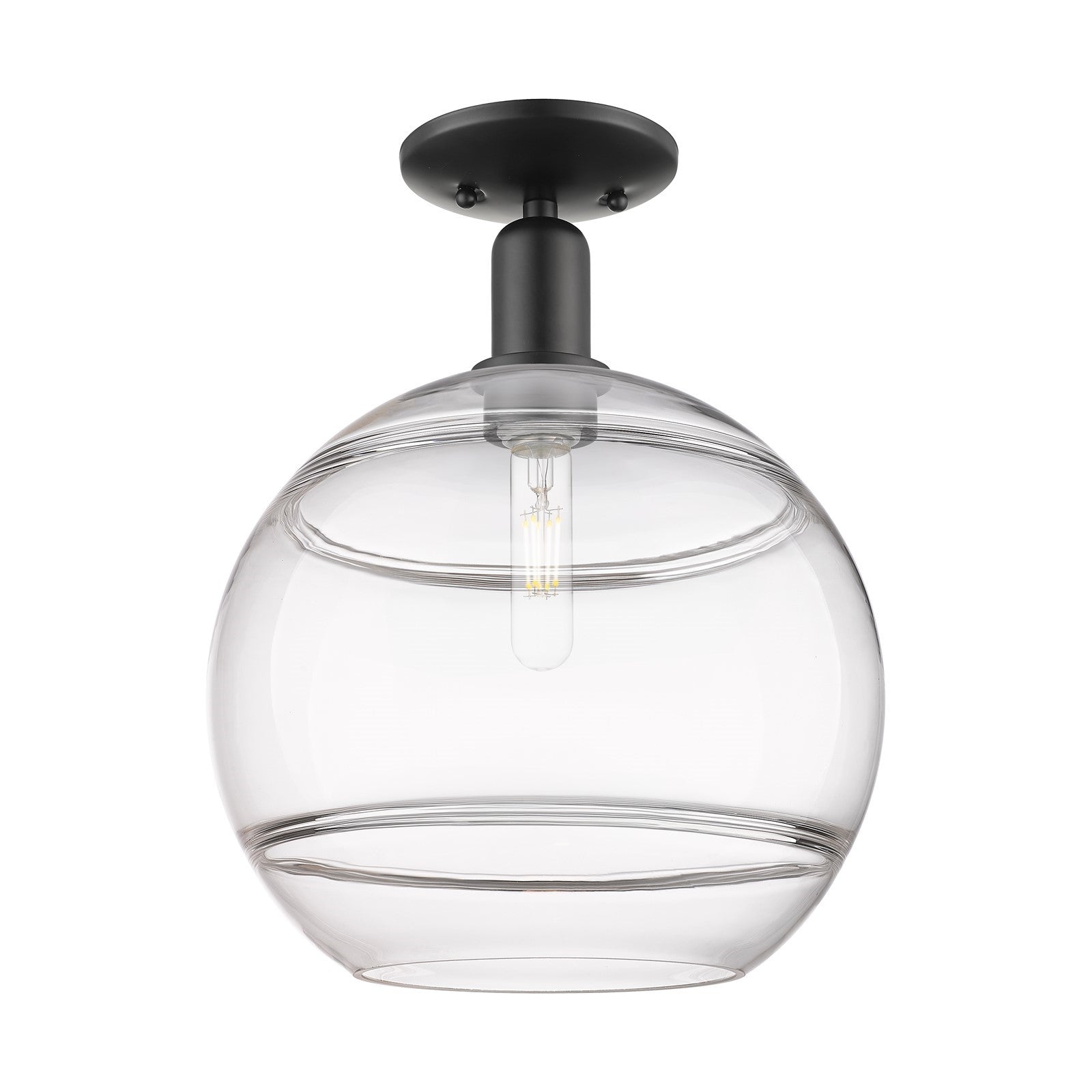 Innovations Rochester 12in 1-Light Semi-Flush Mount | Industrial Matte Black Steel and Clear Glass | Hallway & Entryway | 12 x | Model 716-1C-BK-G556-12CL