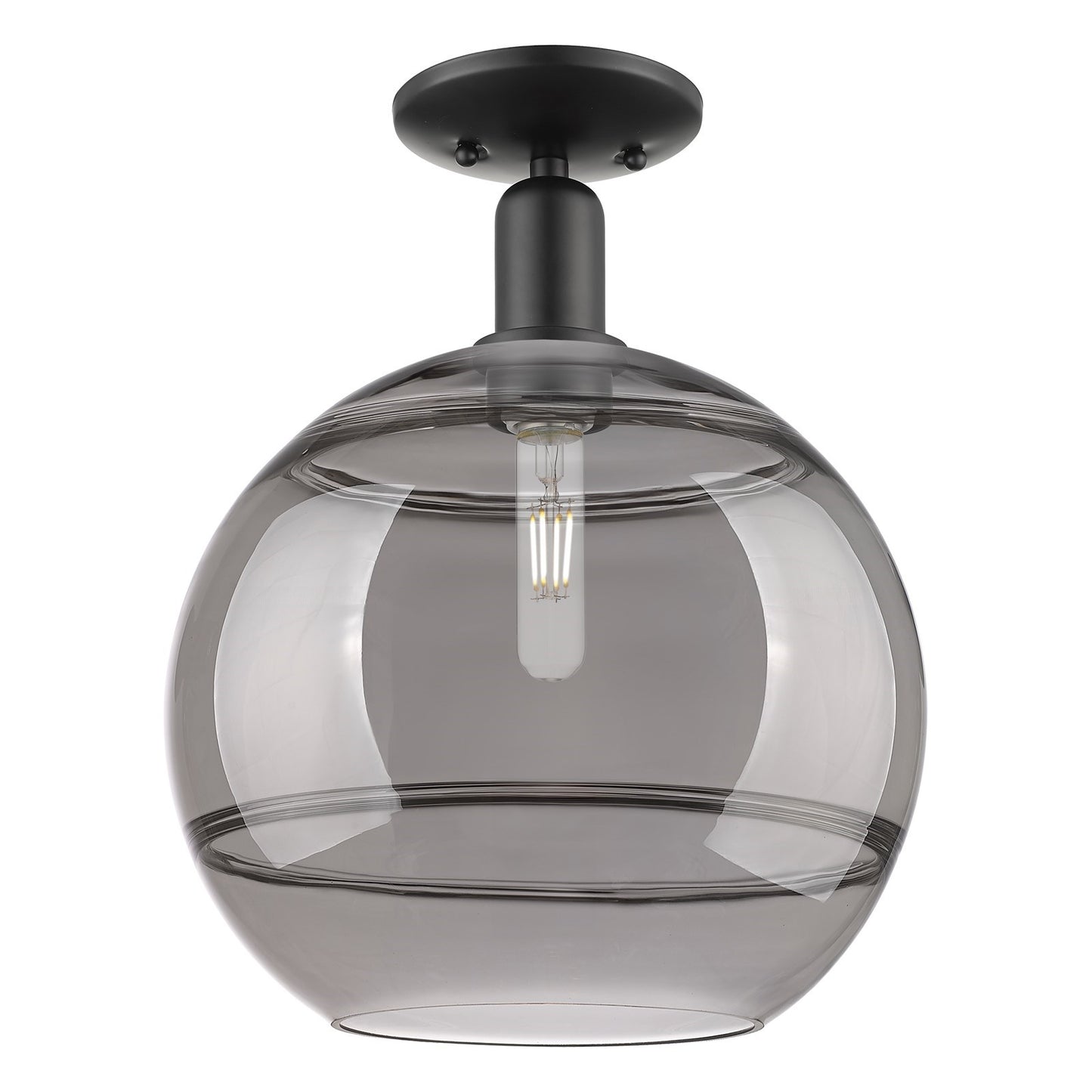 Innovations Rochester 12in 1-Light Semi-Flush Mount | Industrial Matte Black Steel and Light Smoke Glass | Entryway & Hallway | Model 716-1C-BK-G556-12SM