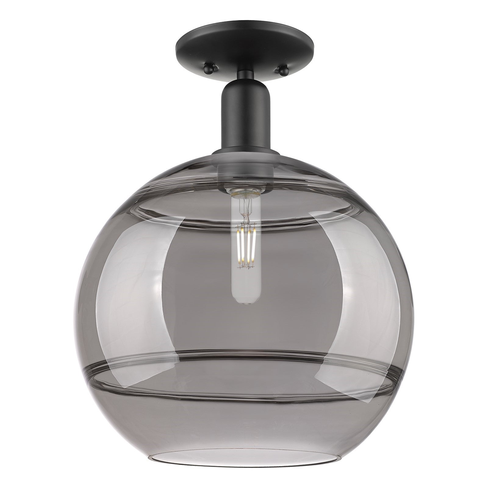 Innovations Rochester 12in 1-Light Semi-Flush Mount | Industrial Matte Black Steel and Light Smoke Glass | Entryway & Hallway | Model 716-1C-BK-G556-12SM