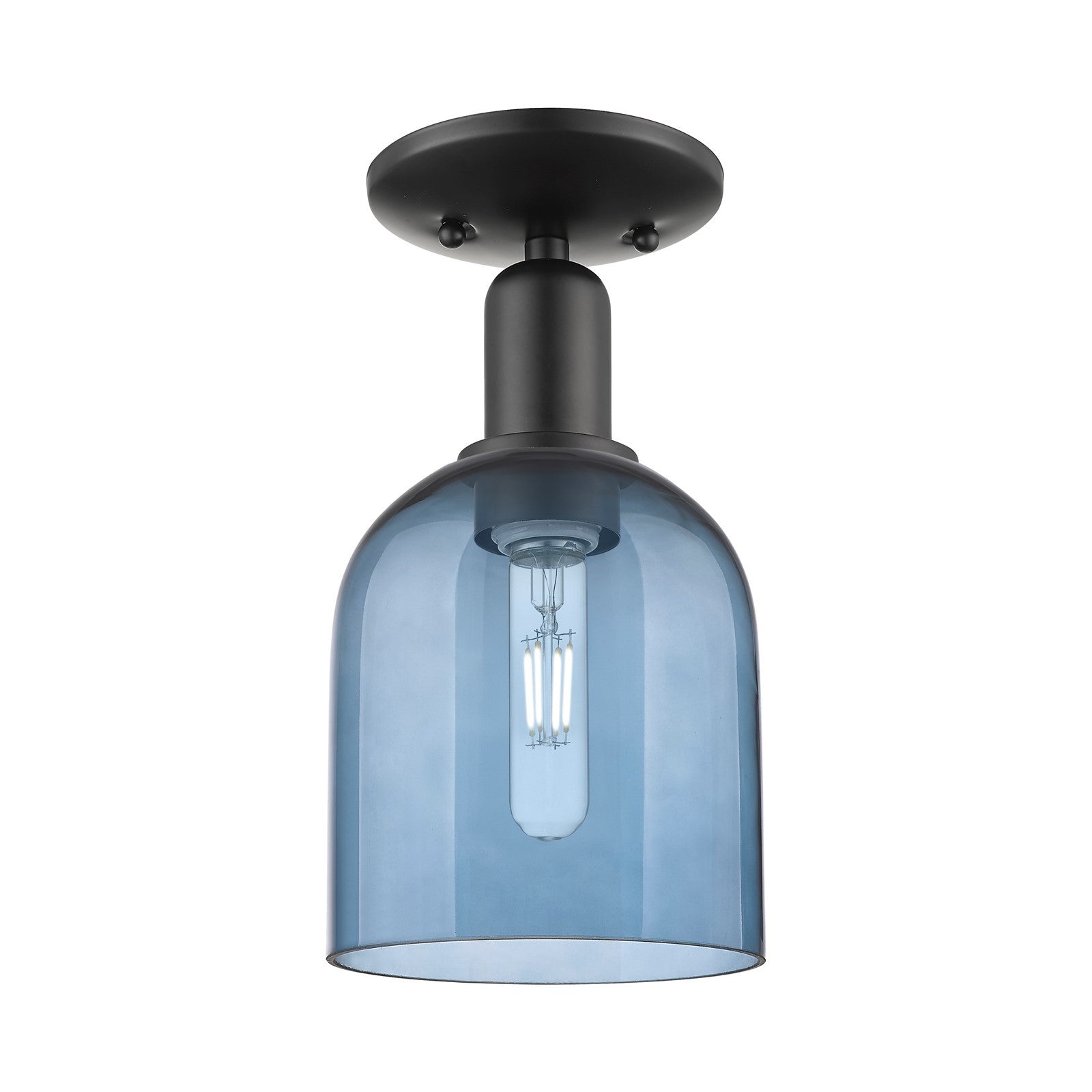 Innovations Bella 6in 1-Light Semi-Flush Mount | Industrial Matte Black Steel and Blue Glass | Entryway & Hallway | 5.5 x 11 in | Model 716-1C-BK-G558-6BL