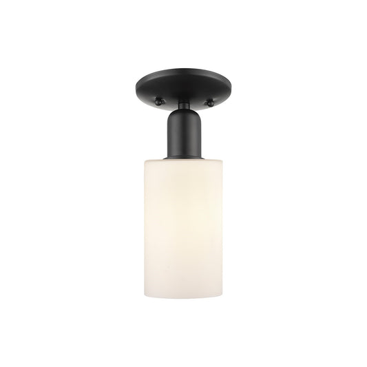 Innovations Clymer 4in 1-Light Semi-Flush Mount | Industrial Matte Black Steel and Matte White Glass | Damp Location Entryway & | Model 716-1C-BK-G801