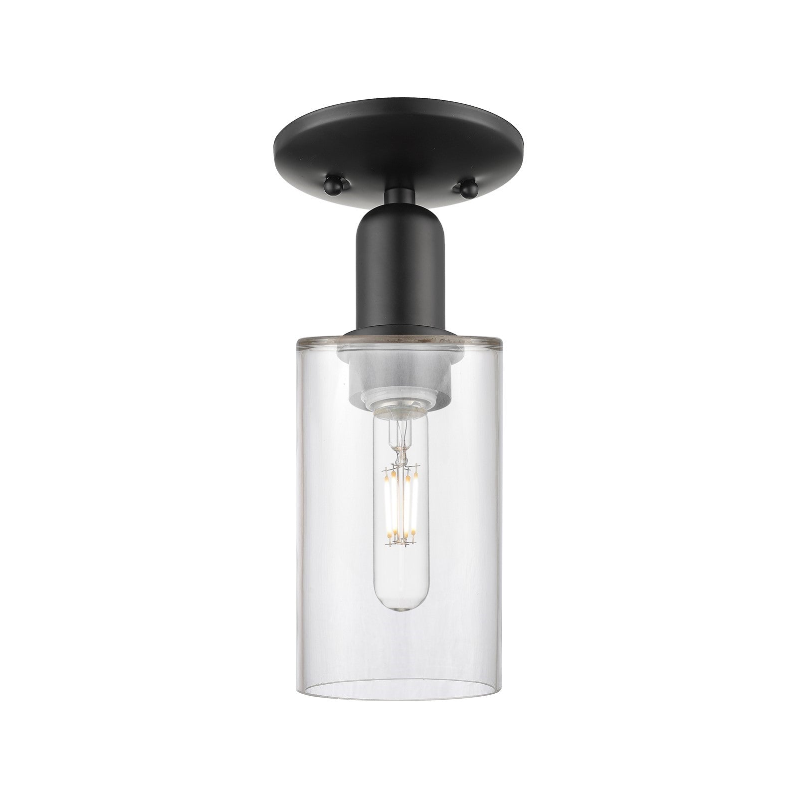 Innovations Clymer 4in 1-Light Semi-Flush Mount | Industrial Matte Black Steel and Clear Glass | Hallway & Entryway | 3.88 x 3.88 x | Model 716-1C-BK-G802