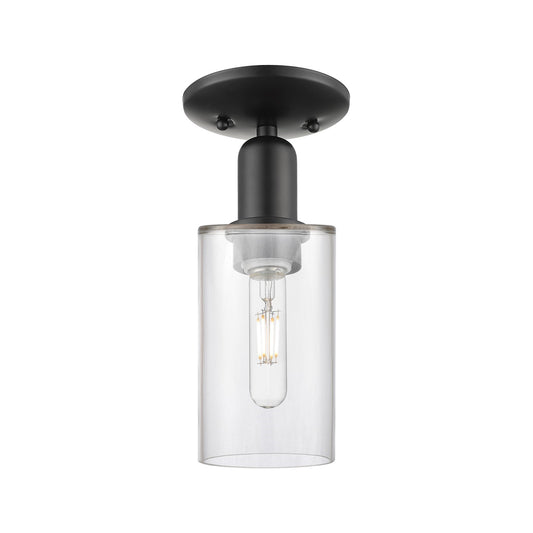 Innovations Clymer 4in 1-Light Semi-Flush Mount | Industrial Matte Black Steel and Clear Glass | Hallway & Entryway | 3.88 x 3.88 x | Model 716-1C-BK-G802