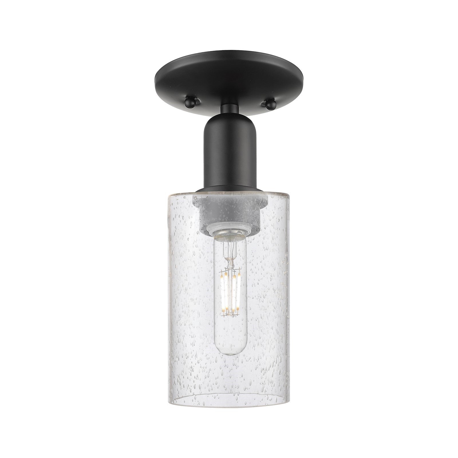 Innovations Clymer 4in 1-Light Semi-Flush Mount | Industrial Matte Black Steel and Seedy Glass | Hallway & Entryway | 3.88 x 3.88 x | Model 716-1C-BK-G804