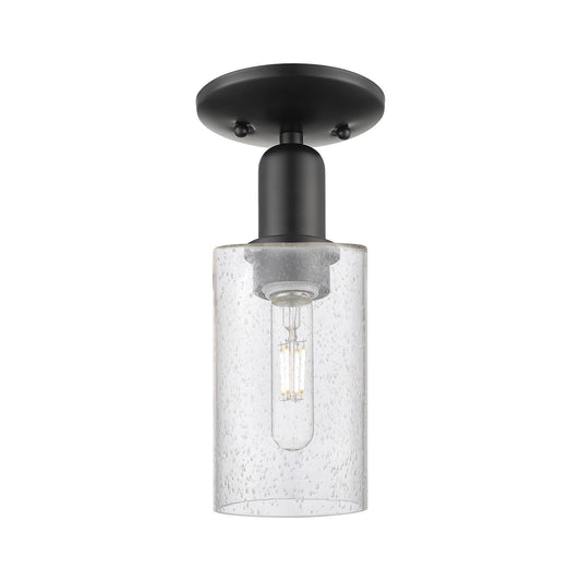 Innovations Clymer 4in 1-Light Semi-Flush Mount | Industrial Matte Black Steel and Seedy Glass | Hallway & Entryway | 3.88 x 3.88 x | Model 716-1C-BK-G804
