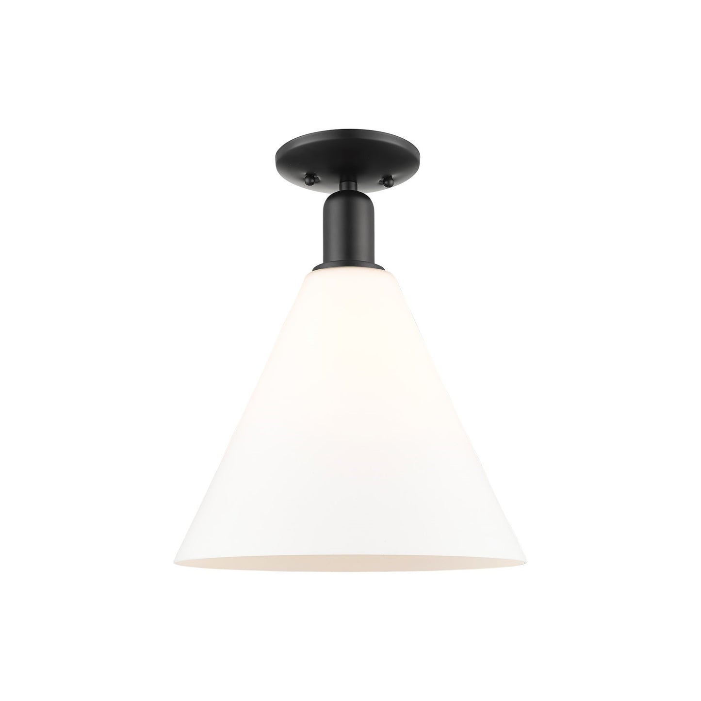 Innovations Berkshire Glass 12in 1-Light Semi-Flush Mount | Industrial Matte Black Steel and Matte White Glass | Kitchen & | Model 716-1C-BK-GBC-121