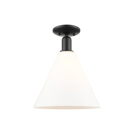 Innovations Berkshire Glass 12in 1-Light Semi-Flush Mount | Industrial Matte Black Steel and Matte White Glass | Kitchen & | Model 716-1C-BK-GBC-121