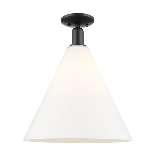 Innovations Berkshire Glass 16in 1-Light Semi-Flush Mount | Industrial Matte Black Steel and Matte White Glass | Entryway & | Model 716-1C-BK-GBC-161