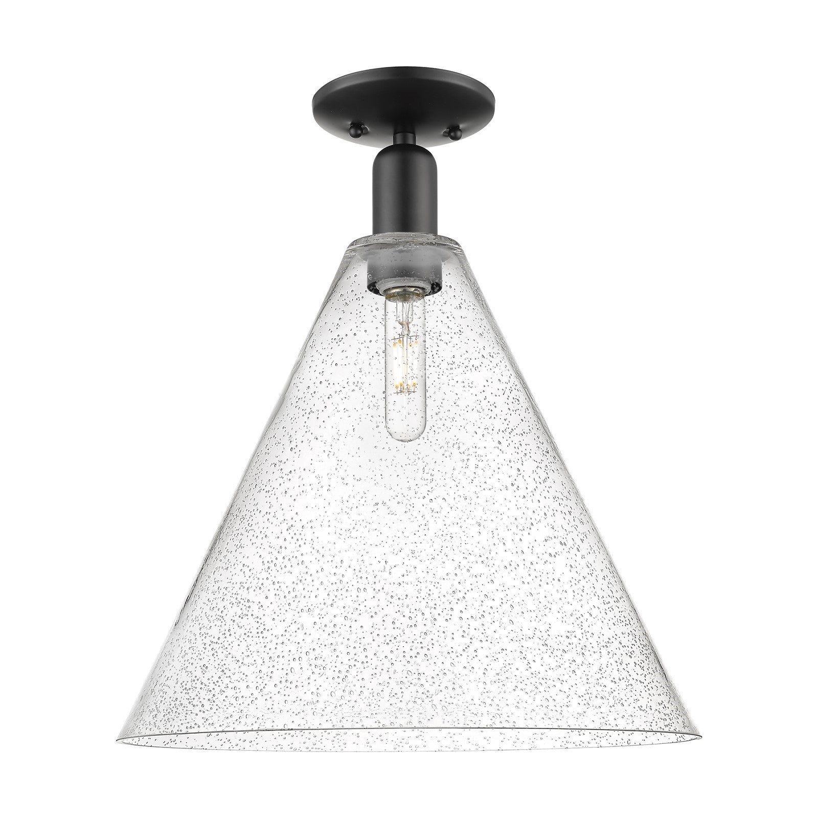 Innovations Berkshire Glass 16in 1-Light Semi-Flush Mount | Industrial Matte Black Steel and Seedy Glass Cone Shade | Entryway & | Model 716-1C-BK-GBC-164