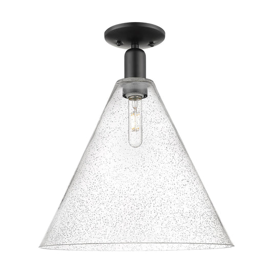 Innovations Berkshire Glass 16in 1-Light Semi-Flush Mount | Industrial Matte Black Steel and Seedy Glass Cone Shade | Entryway & | Model 716-1C-BK-GBC-164