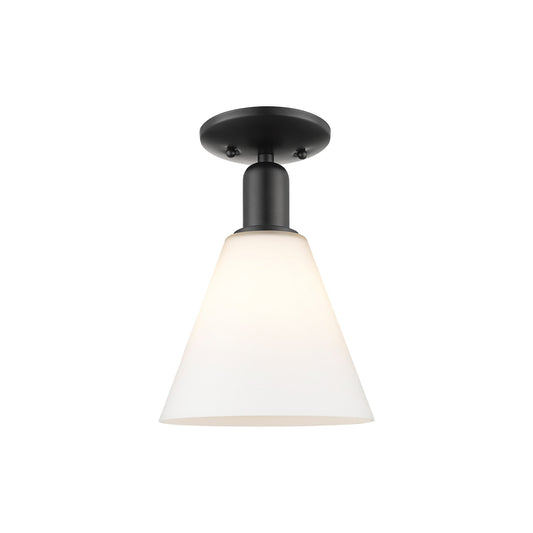 Innovations Berkshire Glass 8in 1-Light Semi-Flush Mount | Industrial Matte Black Steel and Matte White Glass | Entryway & | Model 716-1C-BK-GBC-81