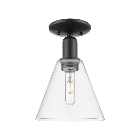 Innovations Berkshire Glass 8in 1-Light Semi-Flush Mount | Industrial Matte Black Steel and Clear Glass | Entryway & Hallway | 8 | Model 716-1C-BK-GBC-82