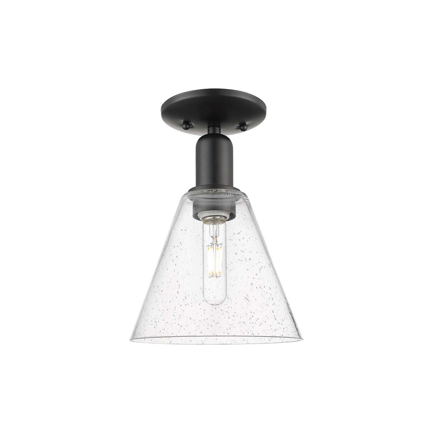 Innovations Berkshire Glass 8in 1-Light Semi-Flush Mount | Industrial Matte Black Steel and Seedy Glass | Hallway & Entryway | 8 | Model 716-1C-BK-GBC-84