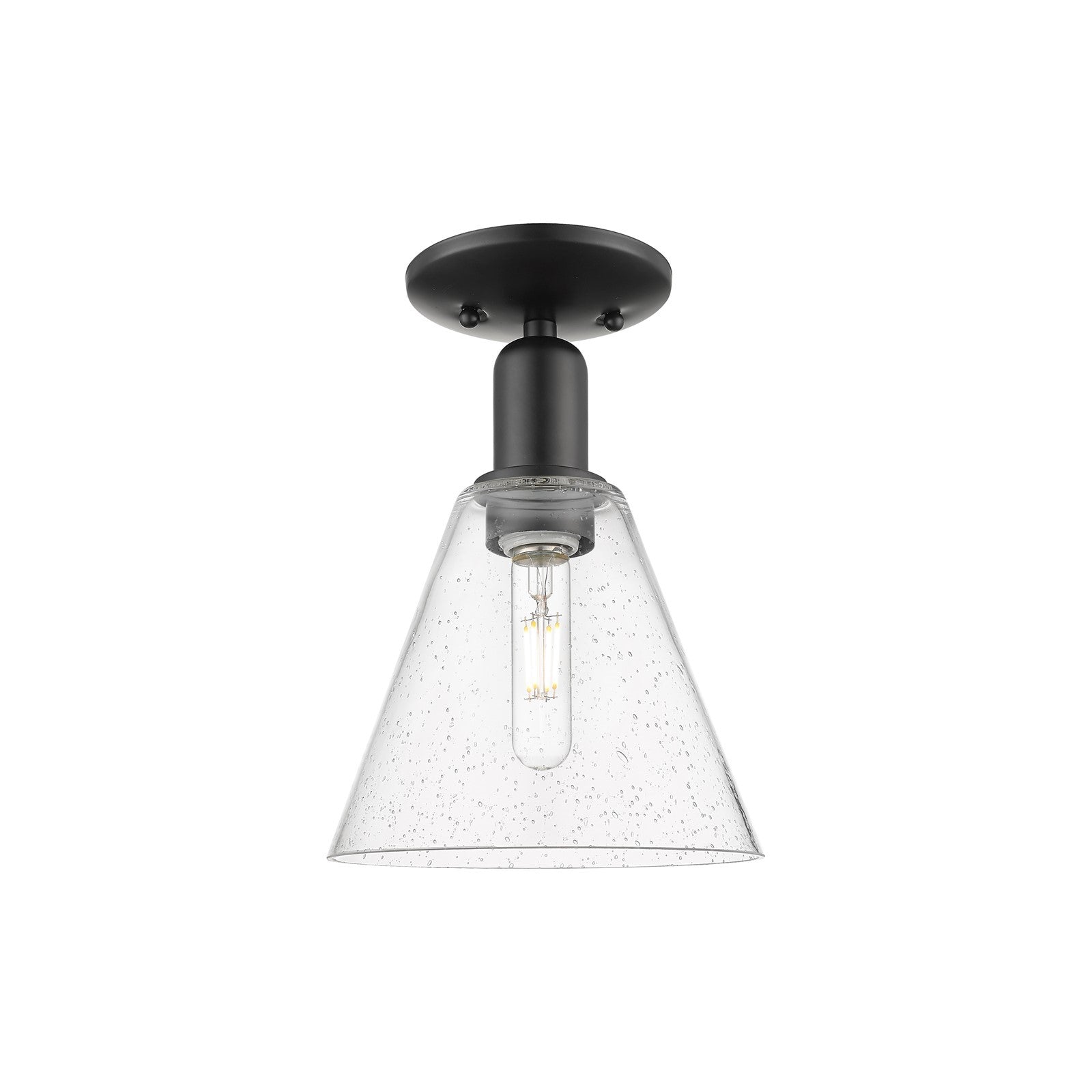 Innovations Berkshire Glass 8in 1-Light Semi-Flush Mount | Industrial Matte Black Steel and Seedy Glass | Hallway & Entryway | 8 | Model 716-1C-BK-GBC-84