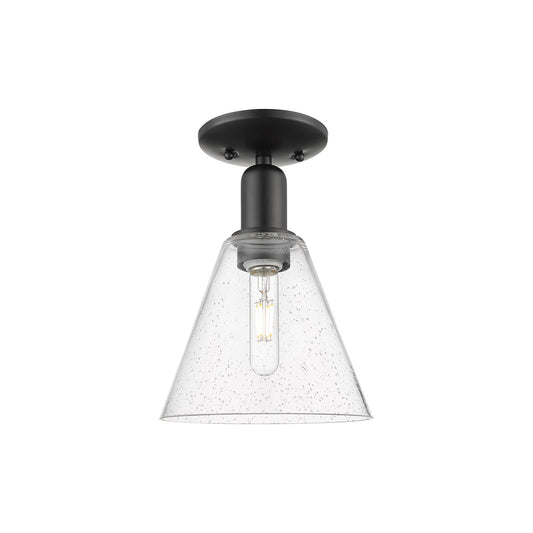 Innovations Berkshire Glass 8in 1-Light Semi-Flush Mount | Industrial Matte Black Steel and Seedy Glass | Hallway & Entryway | 8 | Model 716-1C-BK-GBC-84