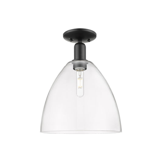 Innovations Bristol 12in 1-Light Semi-Flush Mount | Industrial Matte Black Steel and Clear Glass | Entryway & Hallway | 12 x 12 | Model 716-1C-BK-GBD-122