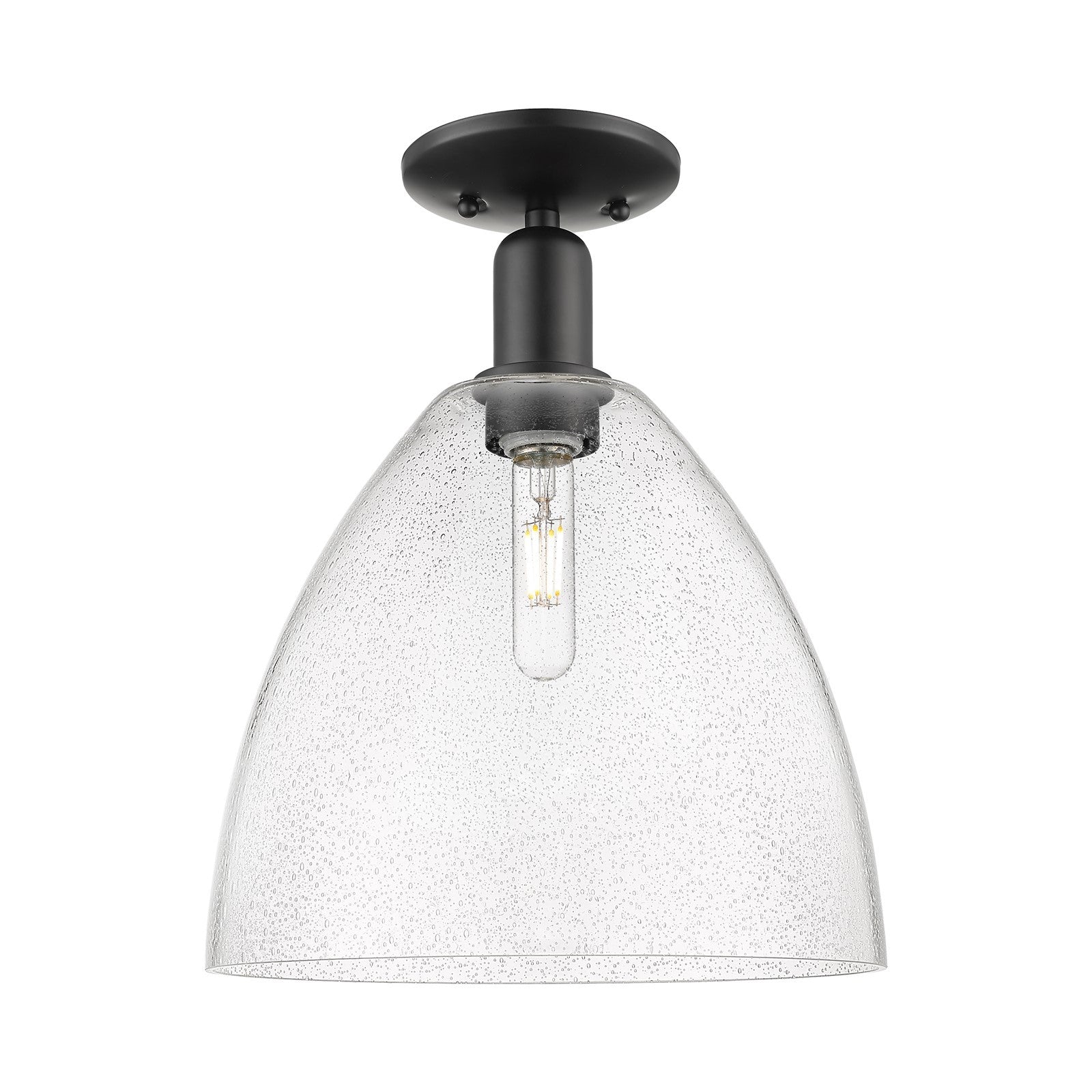 Innovations Bristol 12in 1-Light Semi-Flush Mount | Industrial Matte Black Steel and Seedy Glass Dome | Hallway & Entryway | 12 | Model 716-1C-BK-GBD-124