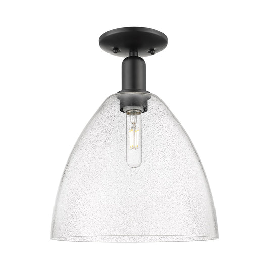 Innovations Bristol 12in 1-Light Semi-Flush Mount | Industrial Matte Black Steel and Seedy Glass Dome | Hallway & Entryway | 12 | Model 716-1C-BK-GBD-124