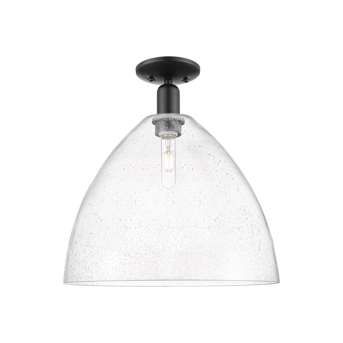 Innovations Bristol 16in 1-Light Semi-Flush Mount | Industrial Matte Black Steel and Seedy Glass | Entryway & Hallway | 16 x 16 | Model 716-1C-BK-GBD-164