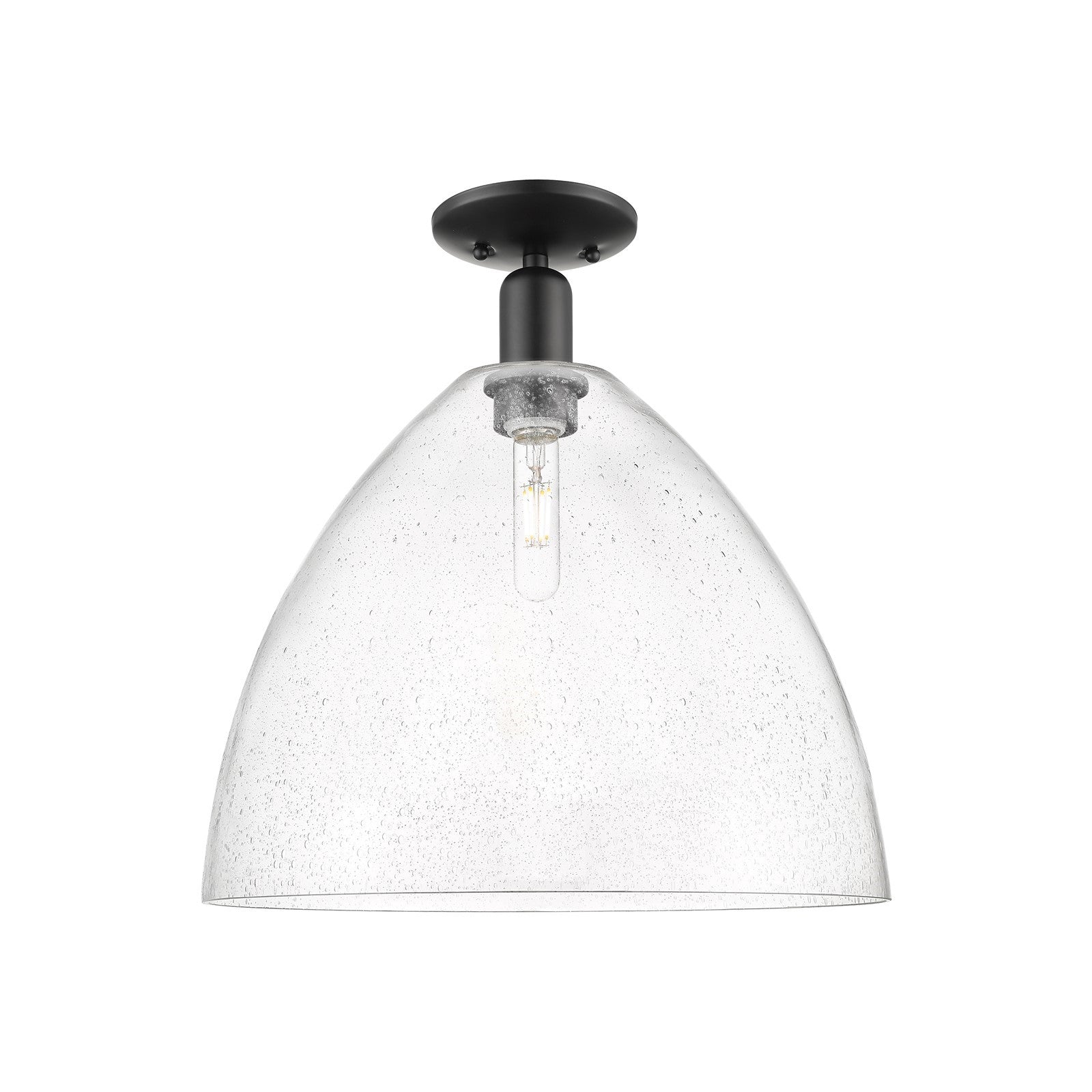 Innovations Bristol 16in 1-Light Semi-Flush Mount | Industrial Matte Black Steel and Seedy Glass | Entryway & Hallway | 16 x 16 | Model 716-1C-BK-GBD-164