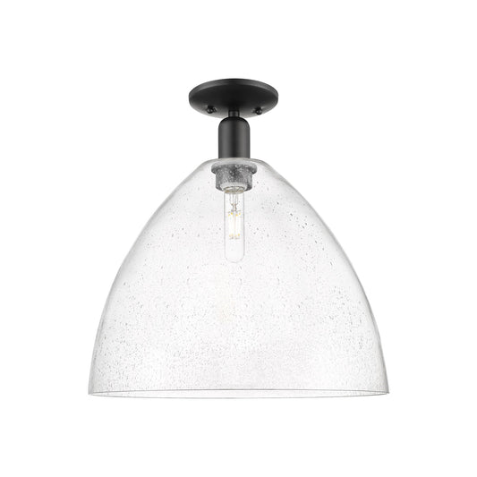 Innovations Bristol 16in 1-Light Semi-Flush Mount | Industrial Matte Black Steel and Seedy Glass | Entryway & Hallway | 16 x 16 | Model 716-1C-BK-GBD-164