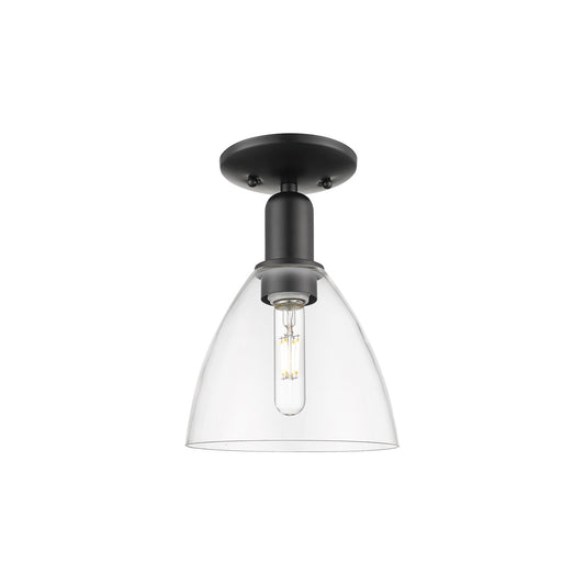 Innovations Bristol 8in 1-Light Semi-Flush Mount | Industrial Matte Black Steel and Clear Glass Dome | Hallway & Entryway | 7.5 | Model 716-1C-BK-GBD-752