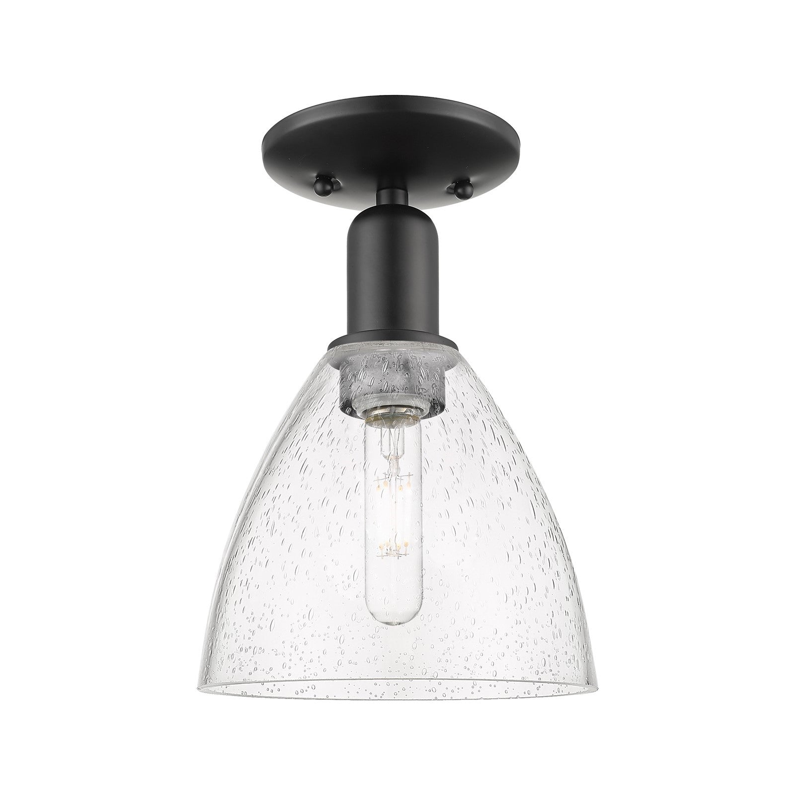 Innovations Bristol 7.5in 1-Light Semi-Flush Mount | Industrial Matte Black Steel and Seedy Glass Dome | Entryway & Hallway | Model 716-1C-BK-GBD-754