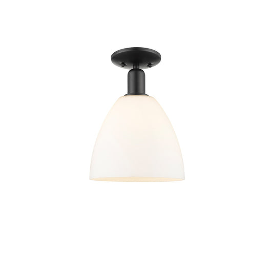 Innovations Bristol 9in 1-Light Semi-Flush Mount | Industrial Matte Black Steel and Matte White Glass | Entryway & Hallway | 9 x | Model 716-1C-BK-GBD-91