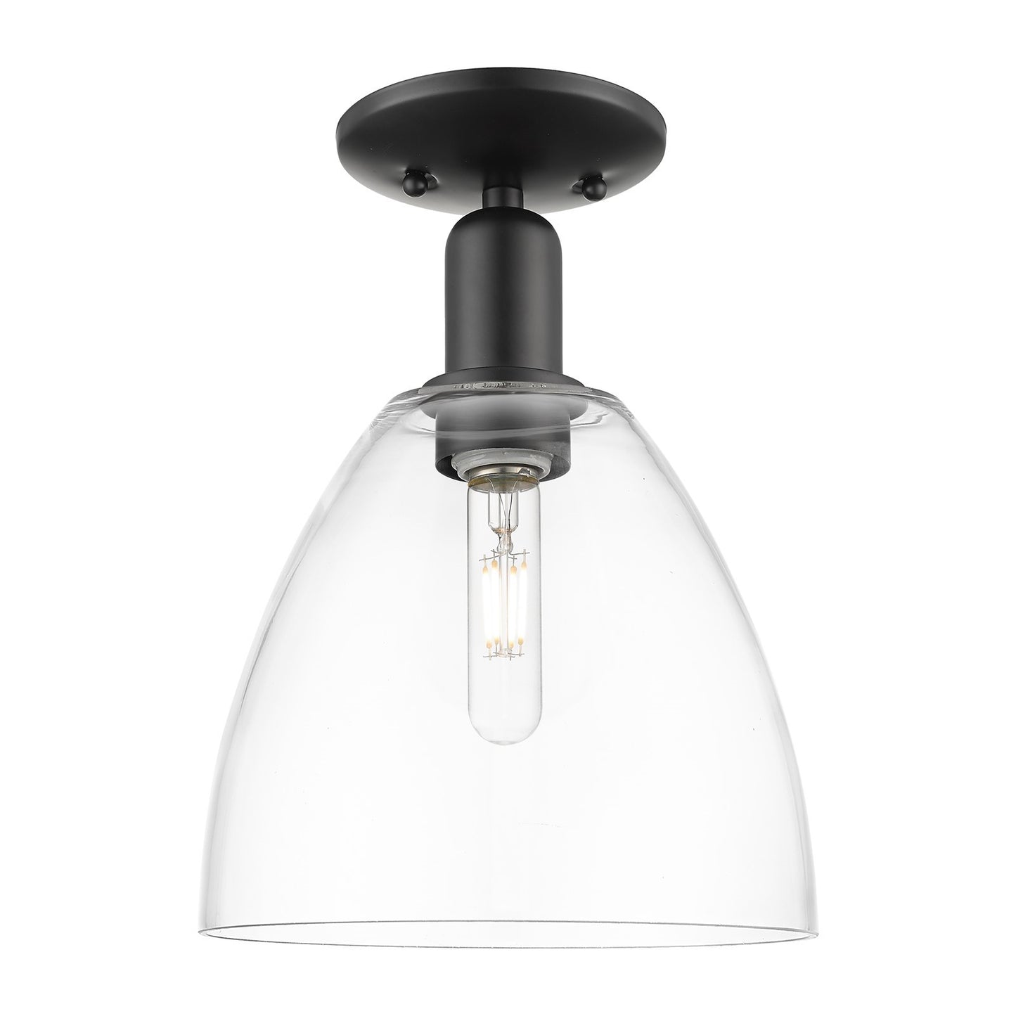 Innovations Bristol 9in 1-Light Semi-Flush Mount | Industrial Matte Black Steel and Clear Glass | Entryway & Hallway | 9 x 13 in | Model 716-1C-BK-GBD-92