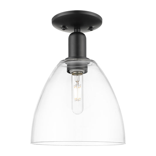 Innovations Bristol 9in 1-Light Semi-Flush Mount | Industrial Matte Black Steel and Clear Glass | Entryway & Hallway | 9 x 13 in | Model 716-1C-BK-GBD-92