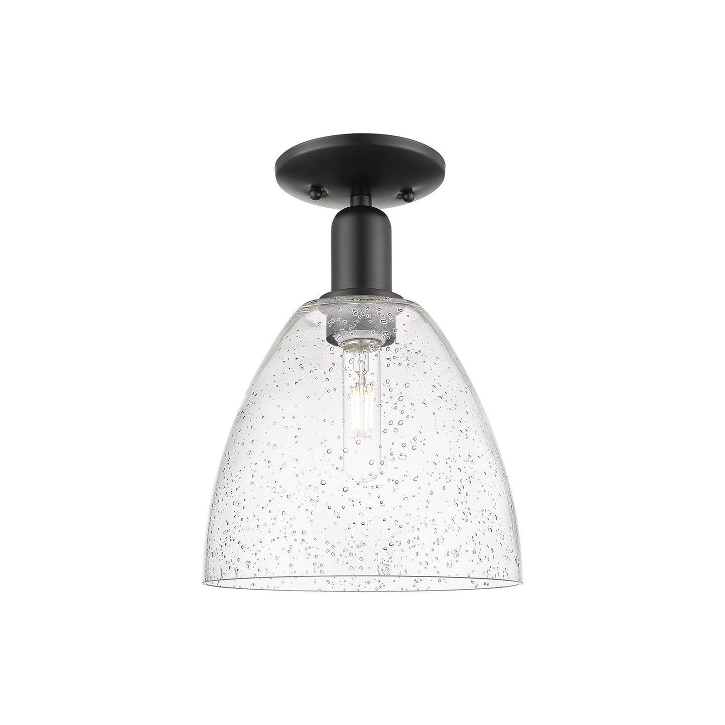 Innovations Bristol 9in 1-Light Semi-Flush Mount | Industrial Matte Black Steel and Seedy Glass | Damp-Rated Hallway & Entryway | Model 716-1C-BK-GBD-94